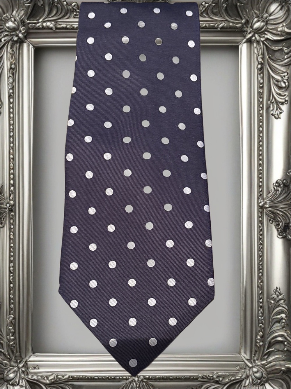 Vintage Silk Navy Polka Dot Tie – Classic Formal Accessory